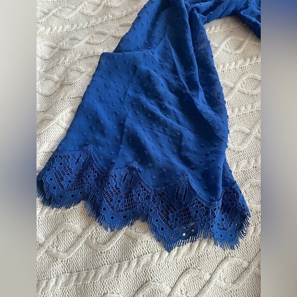Lulu's Royal Blue Lace V-Neck Romper Cinched Waist Women’s Size Large - Picture 16 of 16